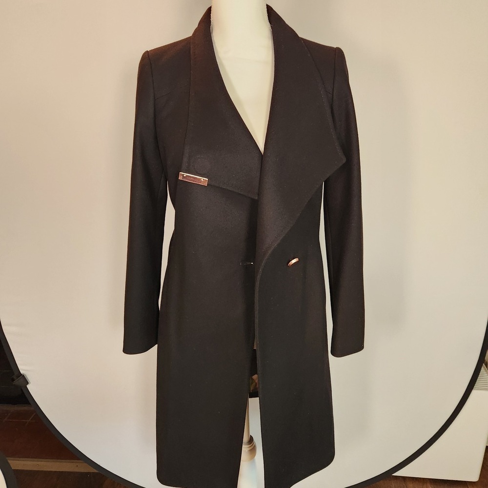 Ted Baker Black Celebrating 50 Years Belted Wool Trench Coat Size 1 XS